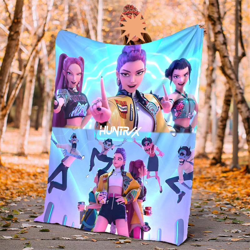 Kpop Hunter Flannel Blanket Soft Warm All-Season Throw, Design for Camping, Car Travel, Hiking Sofa, Bed, Office Perfect Gift for Parties