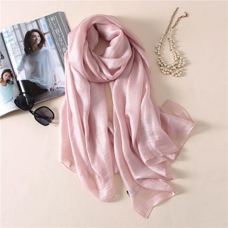 Luxury  Women Fashion Scarf Plain Solid Silk Linen Shawls Scarves Summer Lady Bandanas Pashmina Foulard Hijab 180*90Cm