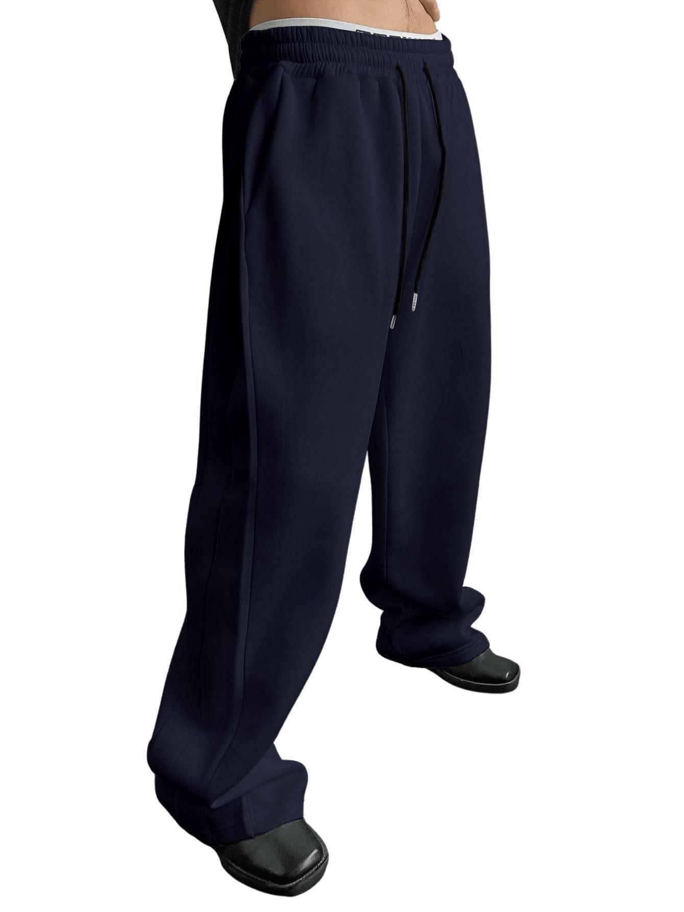 Men s Wide Leg Drawstring Sweatpants - European & American Style, Loose-Fit, Straight Leg Sports Pants M темно-синий
