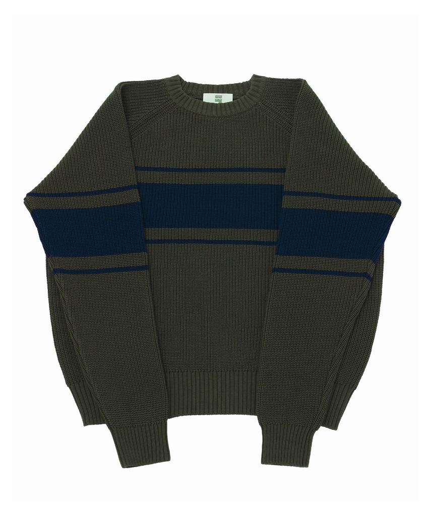 A NOTHING Color-Line 7G Knit Crew-Neck (Khaki)
