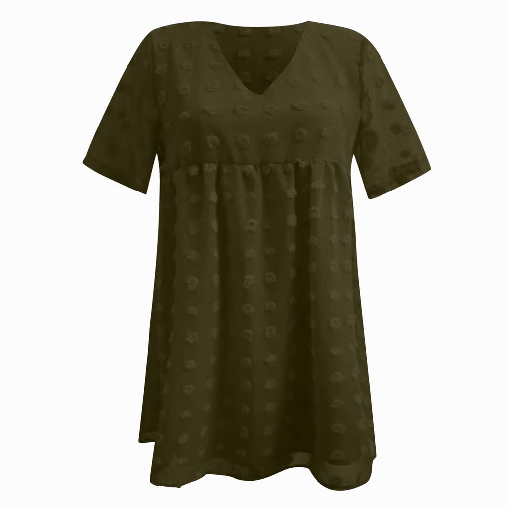 Women's Casual Fashion Short Sleeve V Neck Chiffon Color Loose Dress