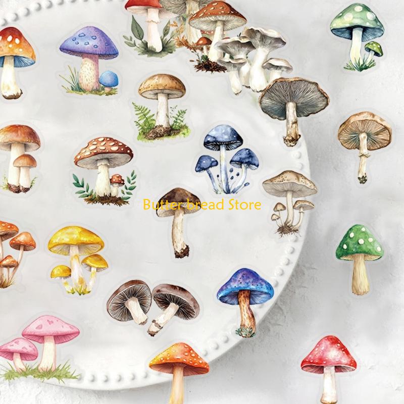 W89C 50Counts Mushroom Decorative Sticker for Scrapbooking Water Bottle Phone Case