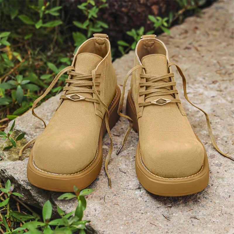 Fashion High Quality Brown Suede Leather Shoes Men Casual Oxford Shoes Outdoor Antiskid Lace Up Jogging Shoe Genuine Leather Office Shoe