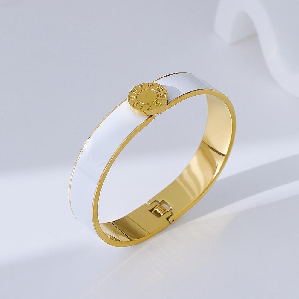 Popularity Stainless Steel Colorful Sweet Enamel Shell Bangle for Women Round Roman Numerals Bracelet Waterproof Trendy Jewelry