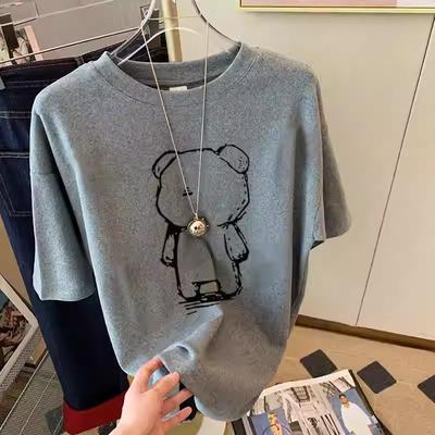 T-shirt a maniche corte divertenti con cartoni animati Harajuku da donna per l'estate 100% cotone Casual oversize T-shirt Streetwear da donna grigio Y2k Top