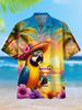 Attraenti Camicie Hawaiane da Uomo con Pappagalli e Chitarre Stampa 3D Estive da Uomo Larghe da Spiaggia Oversize a Maniche Corte Camicie da Uomo Per ragazzo