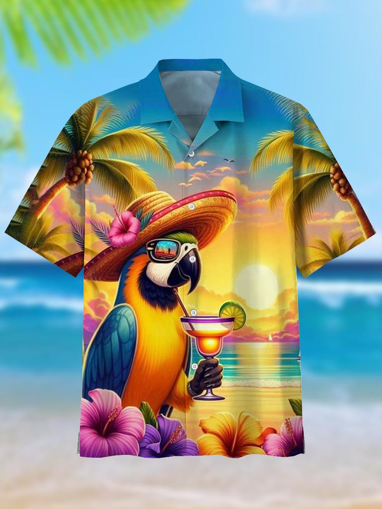 Attraenti Camicie Hawaiane da Uomo con Pappagalli e Chitarre Stampa 3D Estive da Uomo Larghe da Spiaggia Oversize a Maniche Corte Camicie da Uomo Per ragazzo