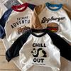 Boys Long Sleeve Cotton T Shirt with Cartoon Embroidery for Spring Autumn