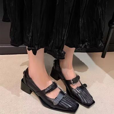 2025 Neue Dameneinzelpumps mit quadratischer Spitze und dickem Absatz, Britisches Design, High Heels, Mary Jane Schuhe