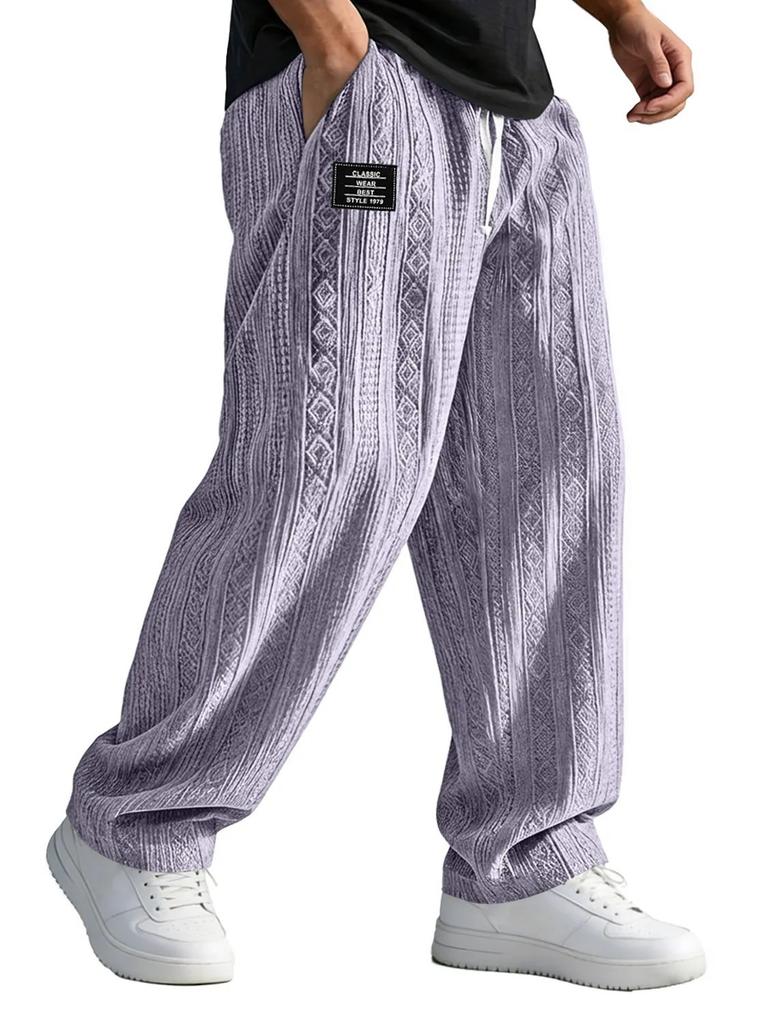 European and American straight-tube loose-tie sports casual pants knitted jacquard trousers men's versatile