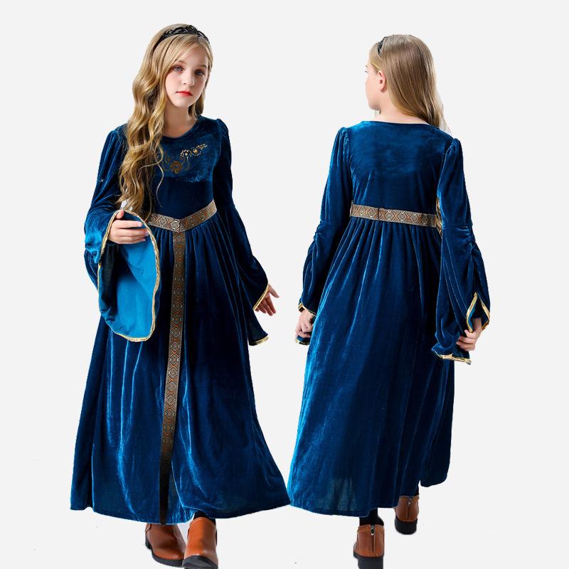 

Хэллоуин Средневековое придворное платье Черное красное платье Королева Принцесса Костюм для музыкального фестиваля 150CM синий