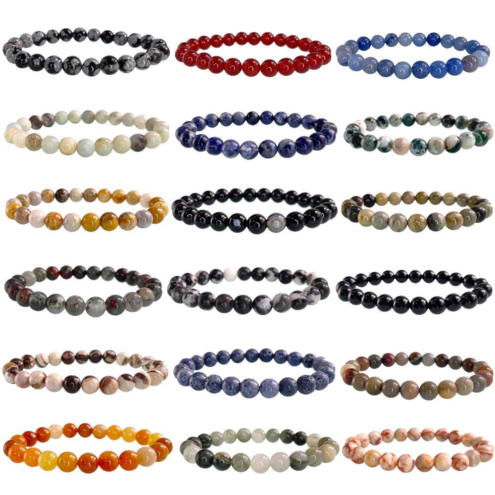 Natural Stone pink zebra Beaded Bracelet 6/8mm Dalmatian Jasper Rhodochrosite Agate Bracelet Gemstone Beads Bracelet