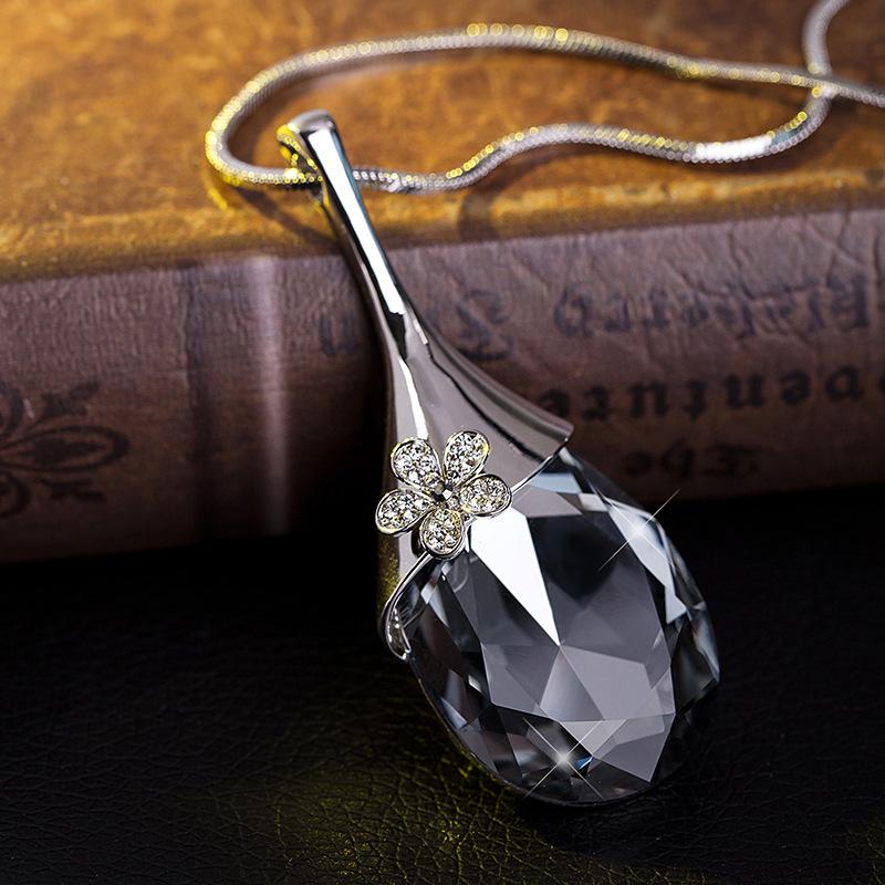 

Drop Unique Water Crystal Pendant Necklace In Korean Design Perfect For Events Special Platinum Transparent Gray