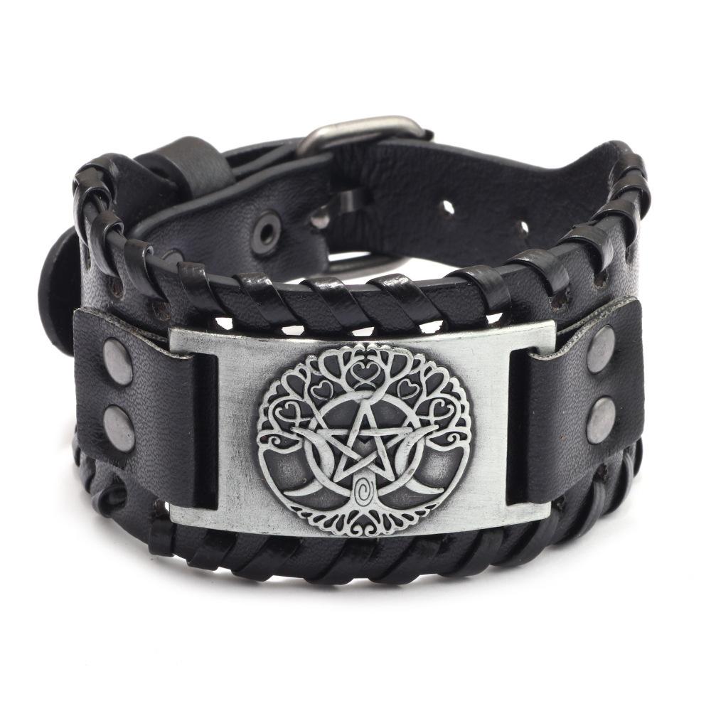 Vintage Norse Rune Leather Bracelet For Men Odin Symbol Punk Style Accessory