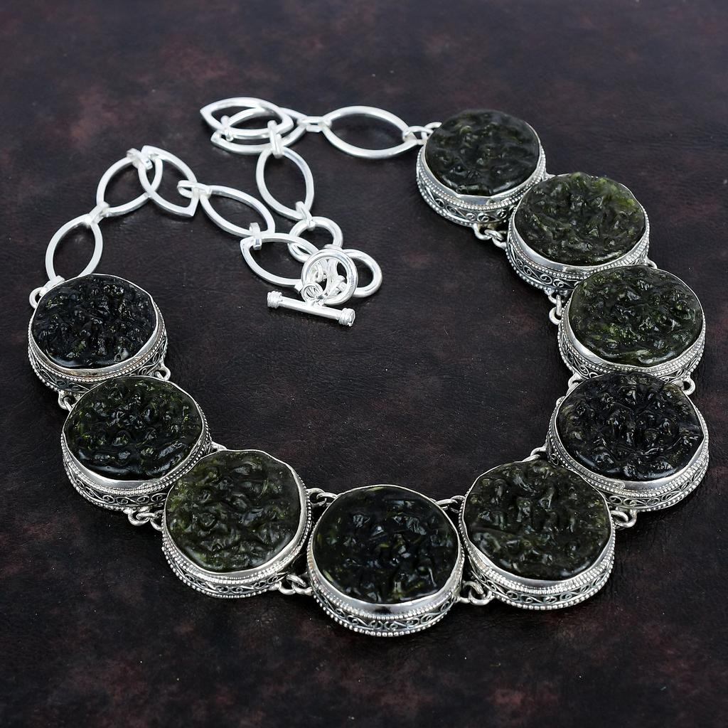 Moldavite Necklace Real Gemstone Jewelry Vintage Necklace 925 Sterling Silver Necklace Adjustable Chain Necklace Handmade Jewelry For Gifts