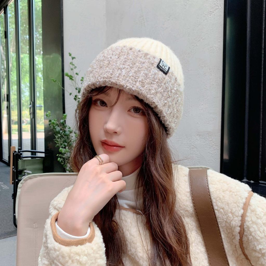 Women's Winter Warm Curly Knitted Hat Korean Style Windproof Ear Protection Face Small Melon Fur Hat