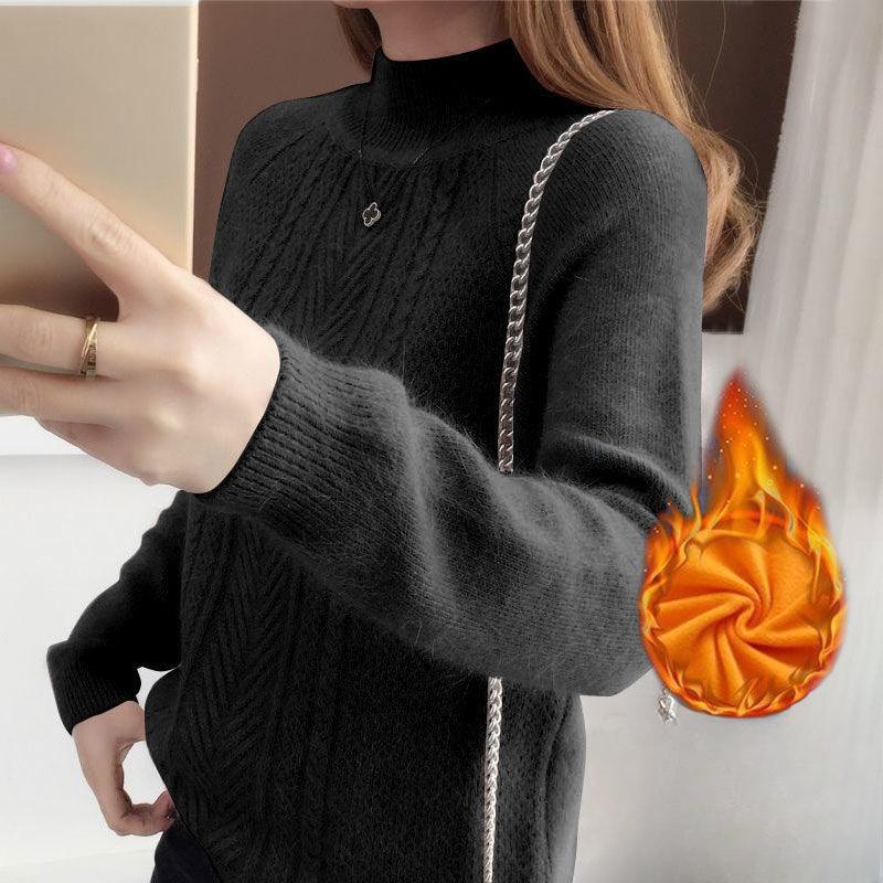 

Свободный свитер-пуловер в корейском стиле с ленивым полувысоким воротником для женщин, осенне-зимний, универсальный, короткий базовый слой, трикотаж 2XL
