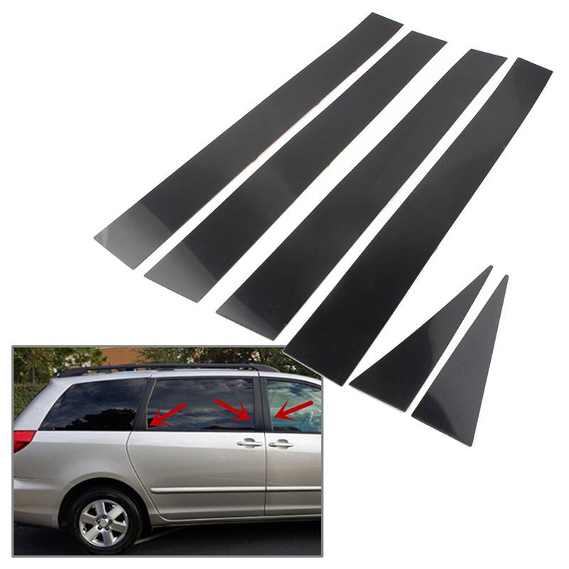 6Pcs Glossy Black Pillar Posts Window Door Moulding Trim Cover Exterior Accessories For For Toyota Sienna 2002-2009
