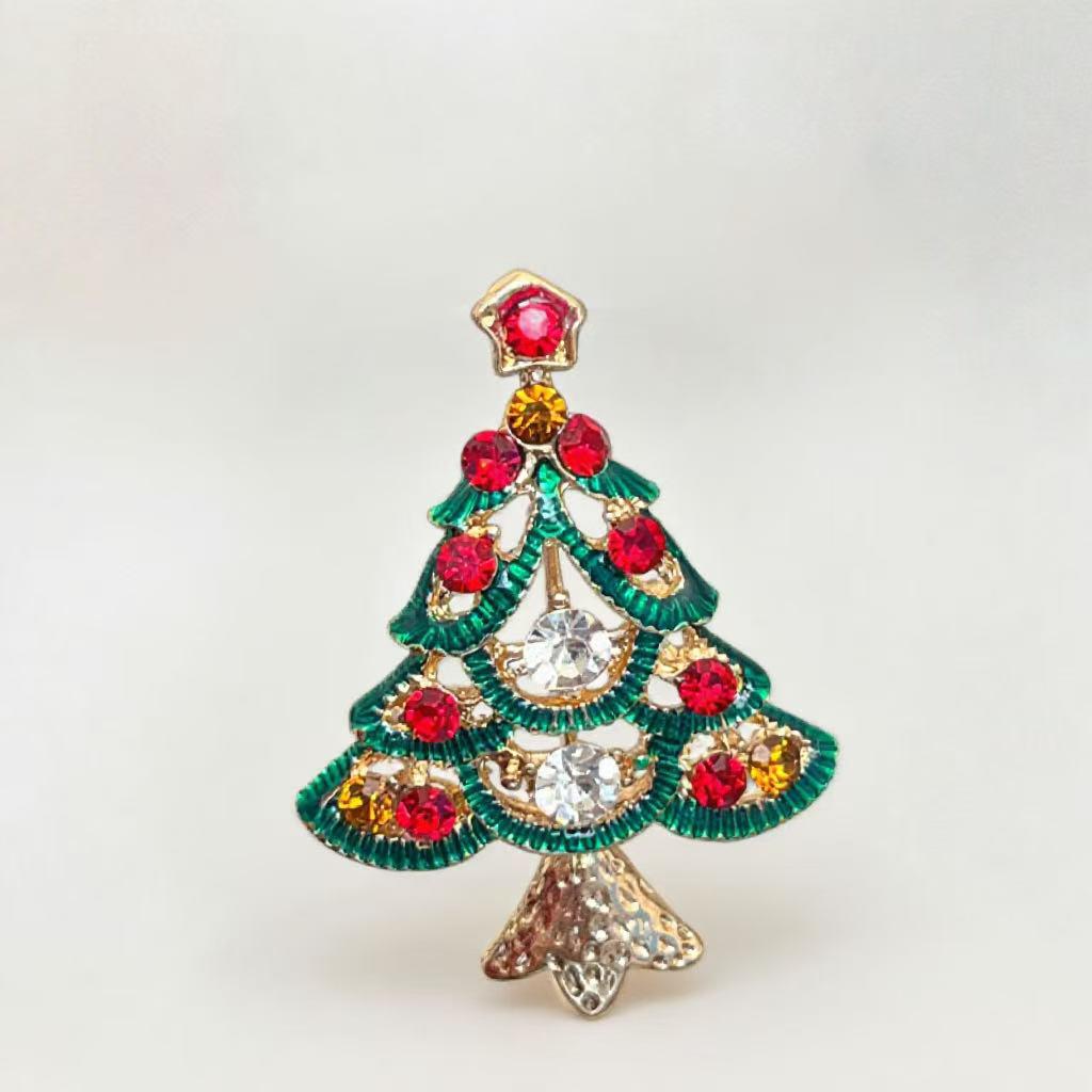 Рождественская елка-брошь 2025 года со стразами и эмалью – Европейское и американское модное ювелирное изделие