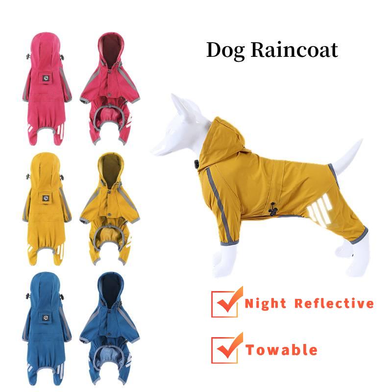 Rain Pet Dog Coat Outdoor Clothing Puppy Jacket Hooded Towable Reflection Night