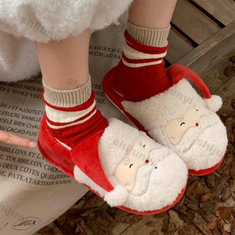 Fashion Winter New Cute Christmas Cotton Slippers for Woman Casual Warm Plush Anti-slip Girls Indoor Home Floor Fashion Party Slides