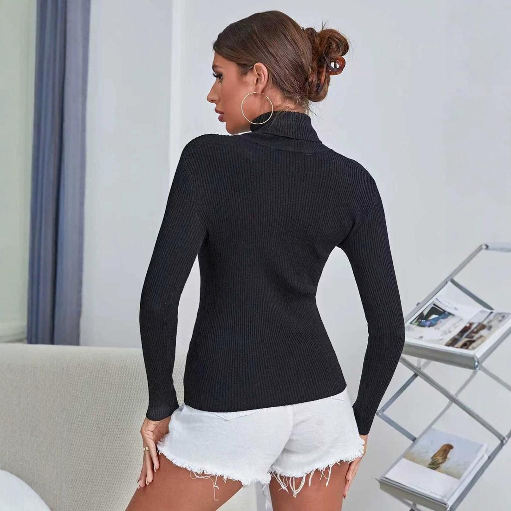 2026 European & American High Neck Knit Sweater for Women, Early Spring Slim Fit Layering Top