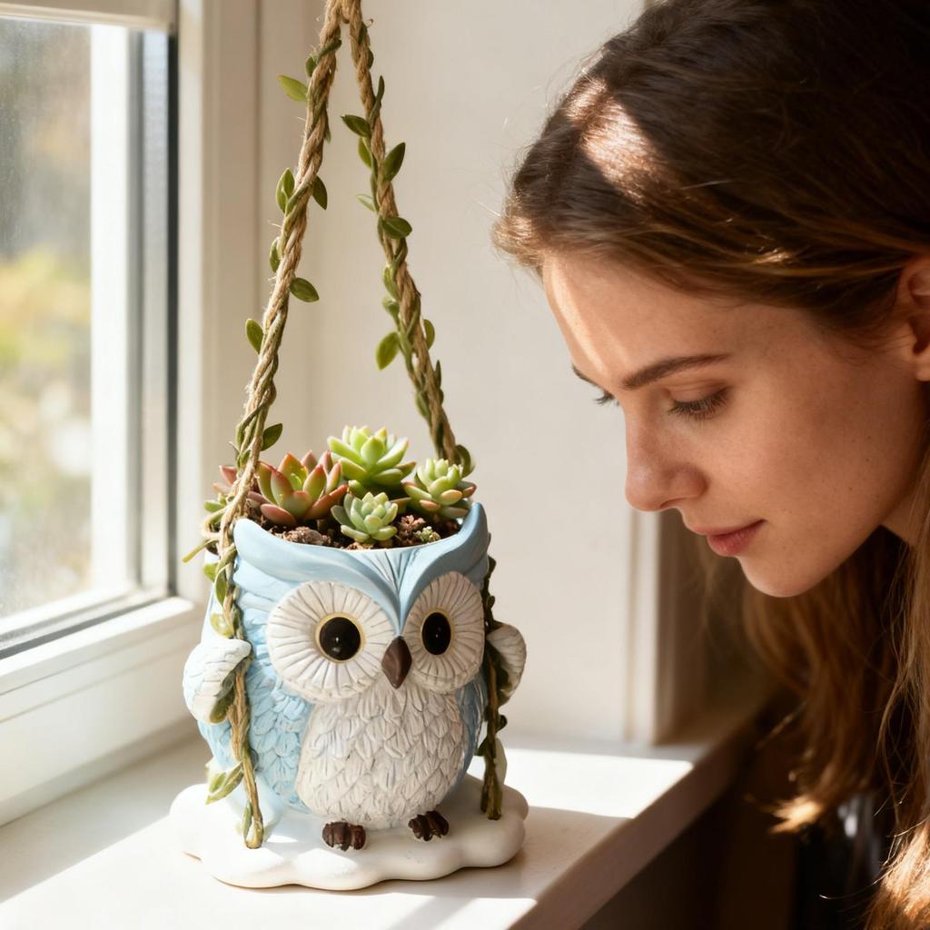 Cute Plant Pots Resin with Drainage Hole Owl Planter Small Plant Pots for Indoor Outdoor Garden Patio Porch Bedroom Living Room