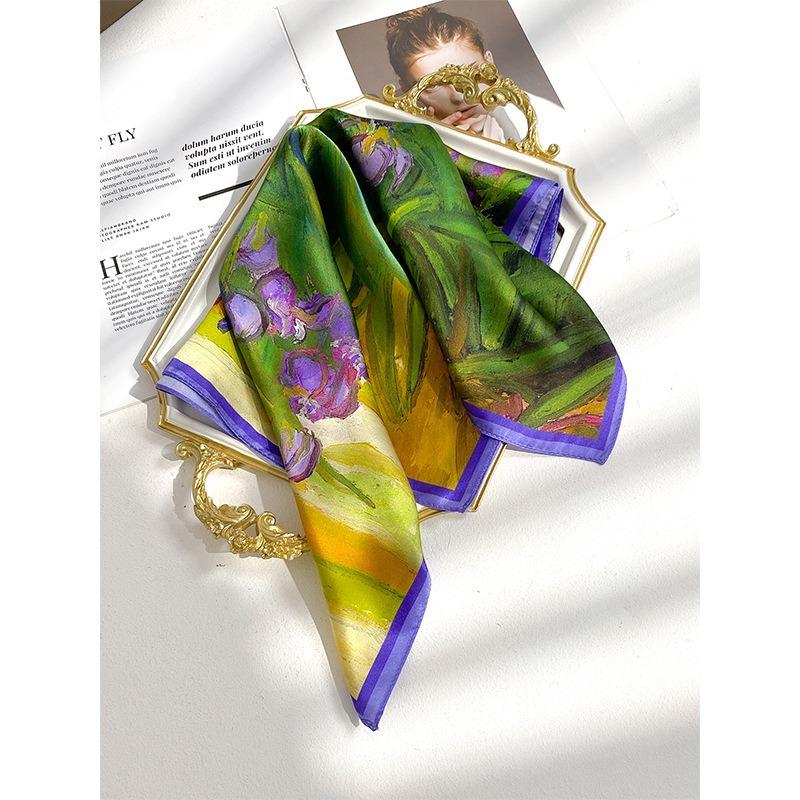 New Silk Silk Scarf Women's Spring Fashion Elegant Peony Plain Crepe Satin Silk Scarf 100% Mulberry Silk Square Scarf 53 Silk Scarf