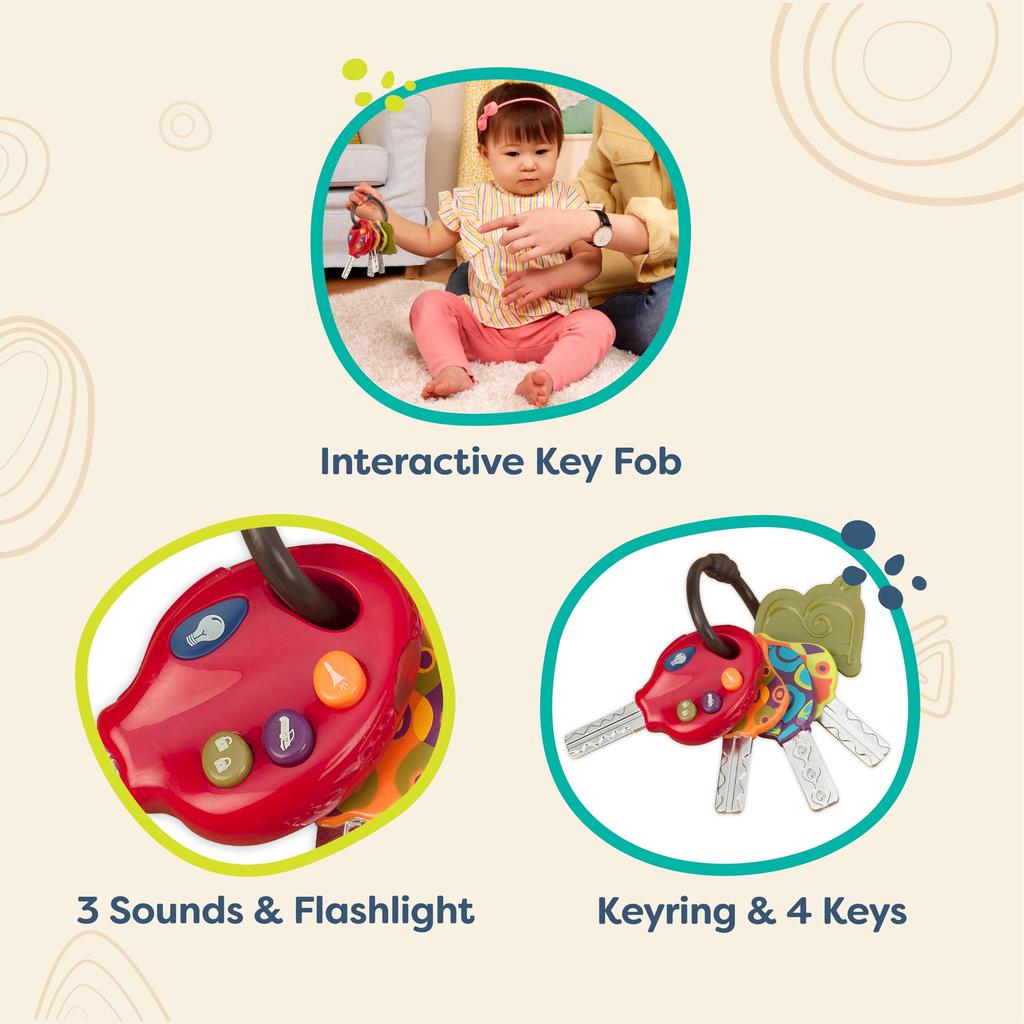 Toys Realistic Drive Key with Light and for Ages 18 Months and Authentic BX1941Z B. Lucky! Sound, BPA-Free, Up, Product,