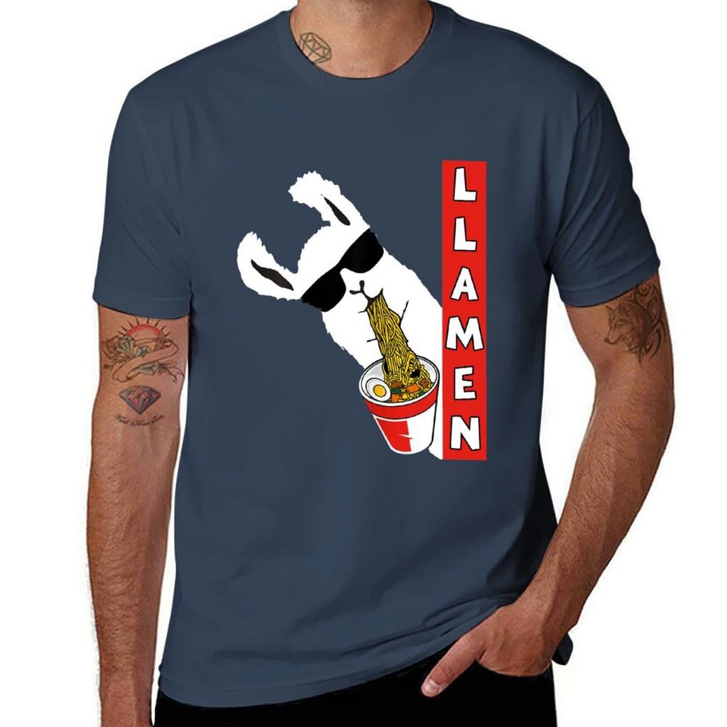 Funny Llamaalpaca Raunisex Cool Llama Llaunisex Eating Japanese Noodles Tshirt Large Size Short Sleeve Tshirt