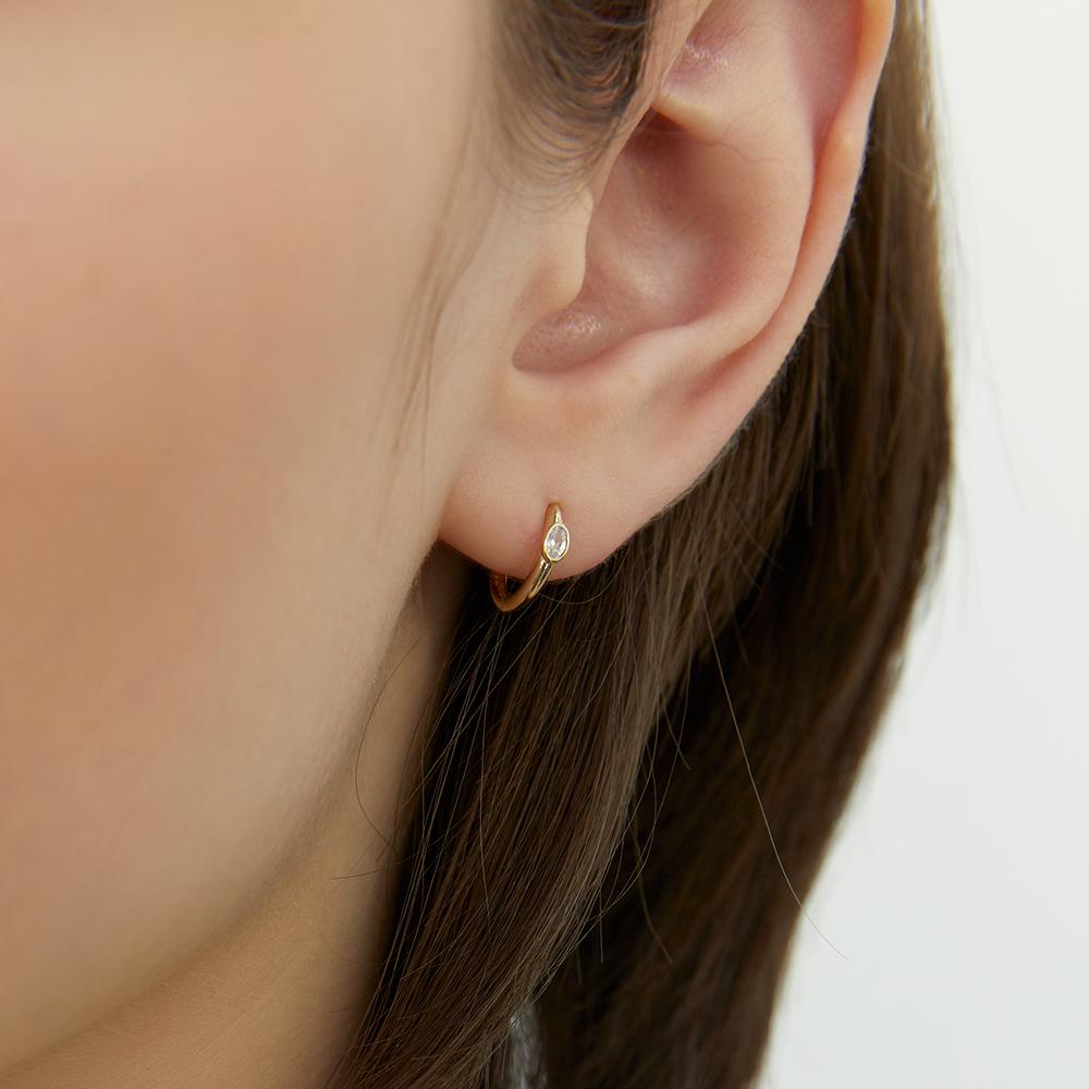 Lunne 14K Oval Stone Point One-Touch Ring Earrings (14K Gold) #Lfe26