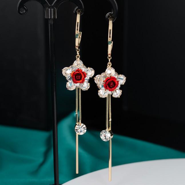 2024 Burgunderrote Ohrringe mit Schleife: Silbernadel, eleganter chinesischer Stil für Neujahr und Frühlingsfest