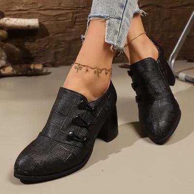 Women's Spring-Autumn Pointed-Toe Chunky-Heel Casual Slip-On Shoes, British Style Comfortable Fashionable Footwear, Available In Large Sizes.