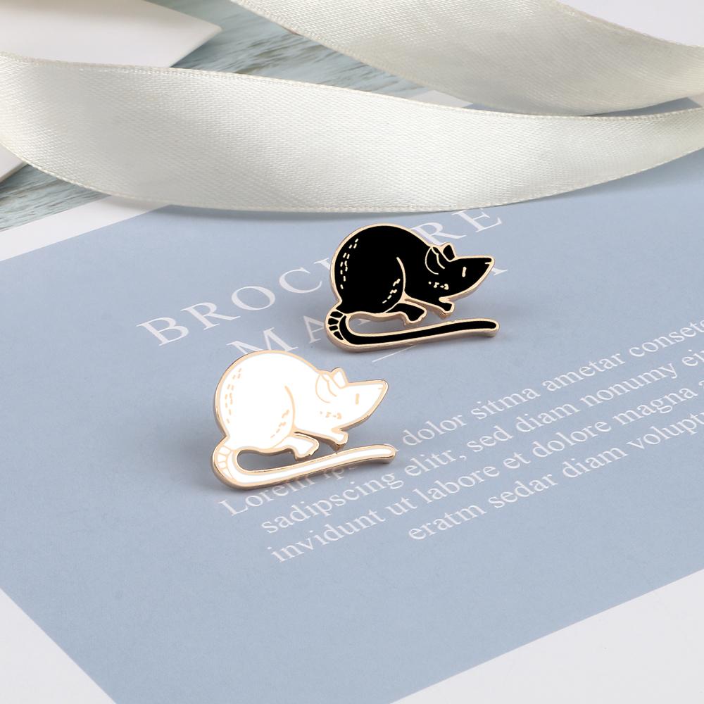 Couples Black White Mouses Brooches Enamel Cute Long Tailed Rats Badges Pins Clothes Bags Jewelry Accessories Gifts For Children