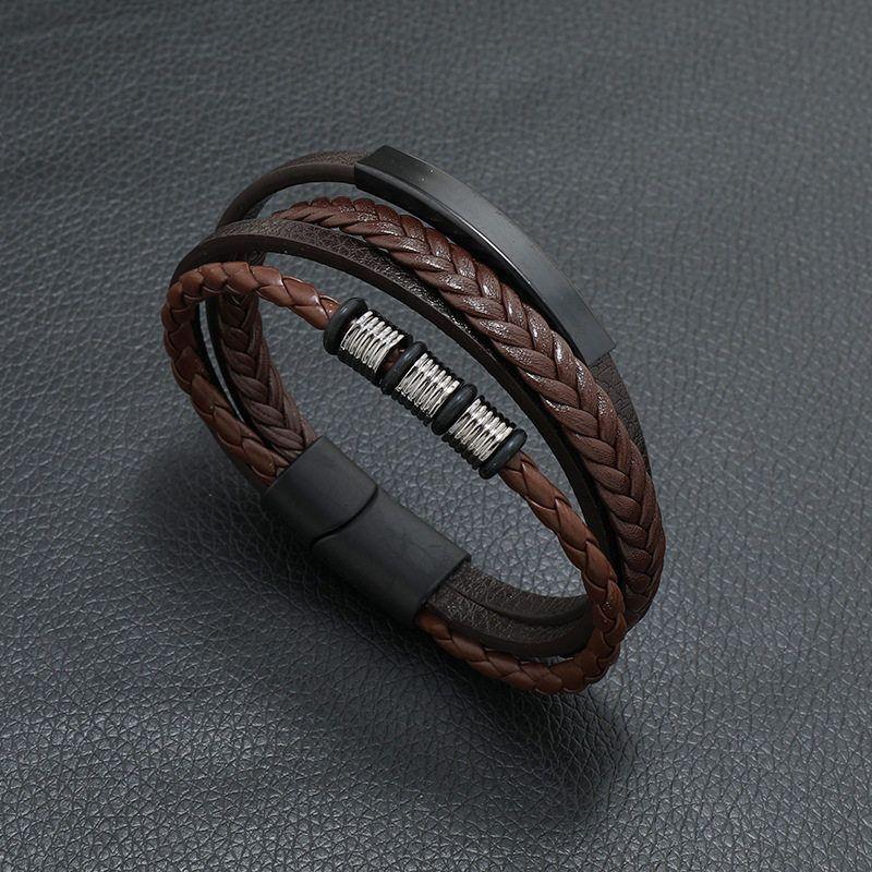 Linxinyan European and American Punk Hand Jewelry Retro Multi-Layer Leather Rope Bracelet Men s Bracelet Woven Leather Bracelet 21 cm Dark Coffee Leather + Black Accessories