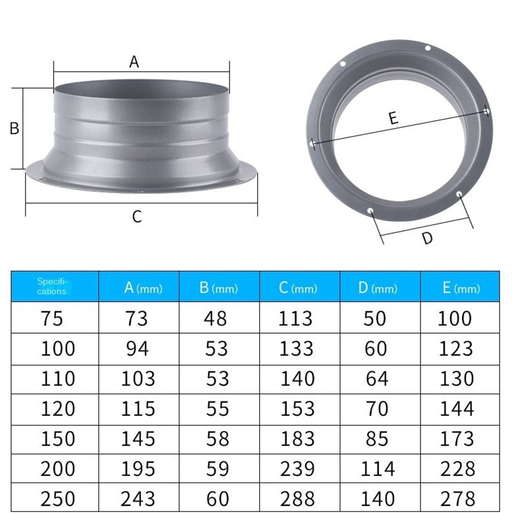 75-300mm Exhaust Duct Connector Flange Metal Pipe Air Vent Connector  Kitchen