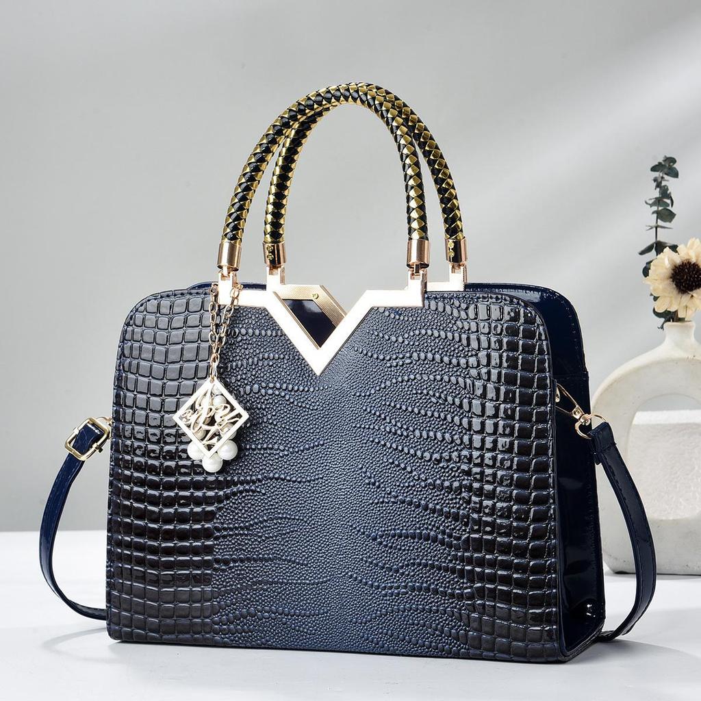 Handtasche für Damen mit Krokodilmuster aus glänzendem Leder, Schultertasche, Umhängetasche