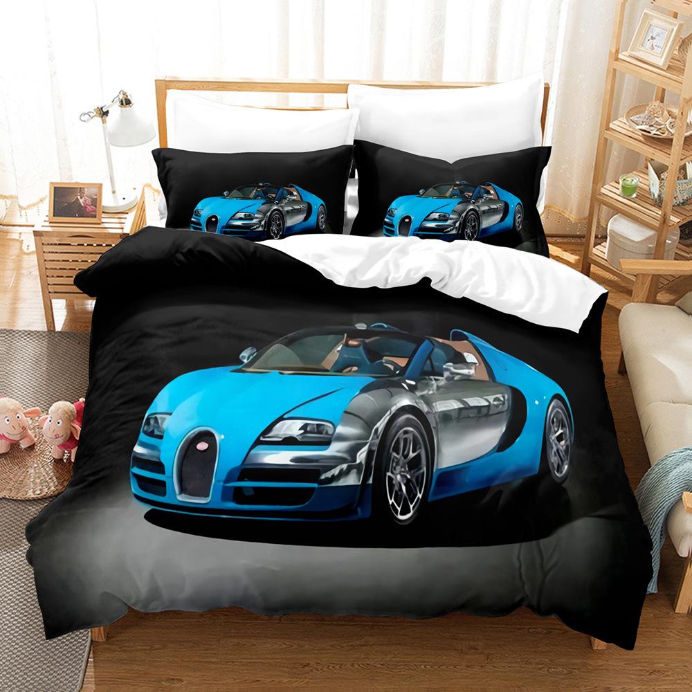 Bed Three-Piece Set Cool Sports Car Racing Series Polished Cloth Home Textile Quilt Cover Pillowcase Bed Sheet Bedding