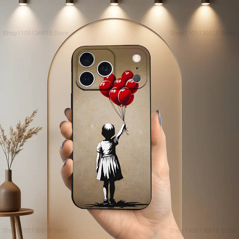 Graffiti Art B-Banksy S-Street Case For iPhone 12,14,15,16,17,13,11,X,Mini,Plus,Pro Max,8,7,XR,SE,XS,Soft Silicone Black