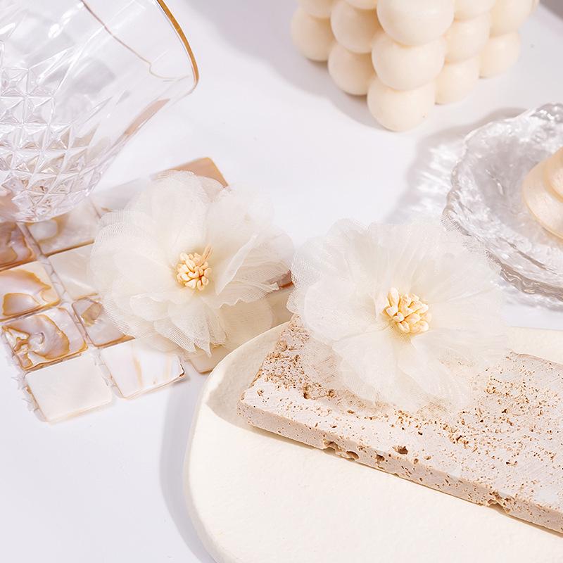 Pink Lace Floral Tassel Pearl Earrings - Elegant Summer Mesh Design