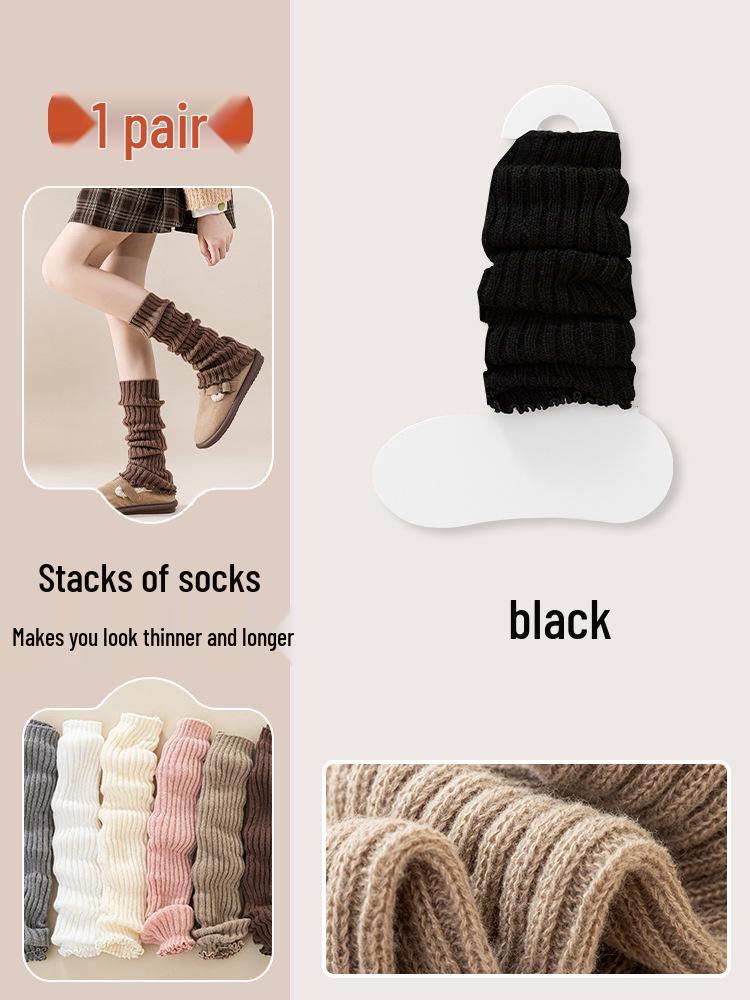 Women's Autumn/Winter Thick Velvet Knitted Socks - Japanese Lolita Style, Solid Color Calf-Length