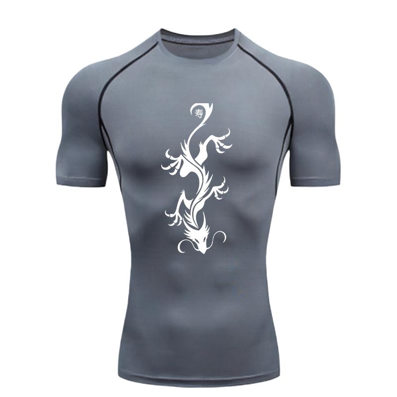 Men's Sports T-shirt Dragon Pattern  Training Fitness Compression Quick Dry Short Sleeve Athletic Tees Workout T-Shirt