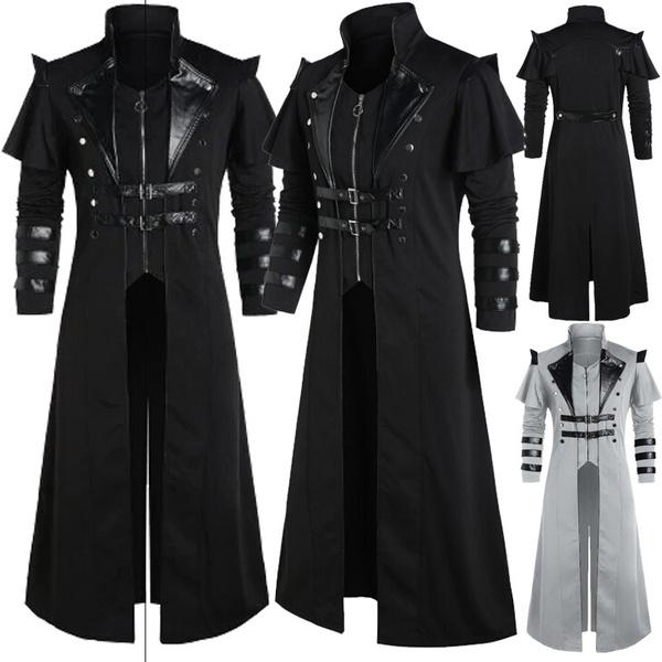Vintage Herren Gothic Steampunk Lange Jacke Trenchcoat Retro Mittelalter Krieger Ritter Mantel Männlich Victoria Langer Mantel Plus Größe