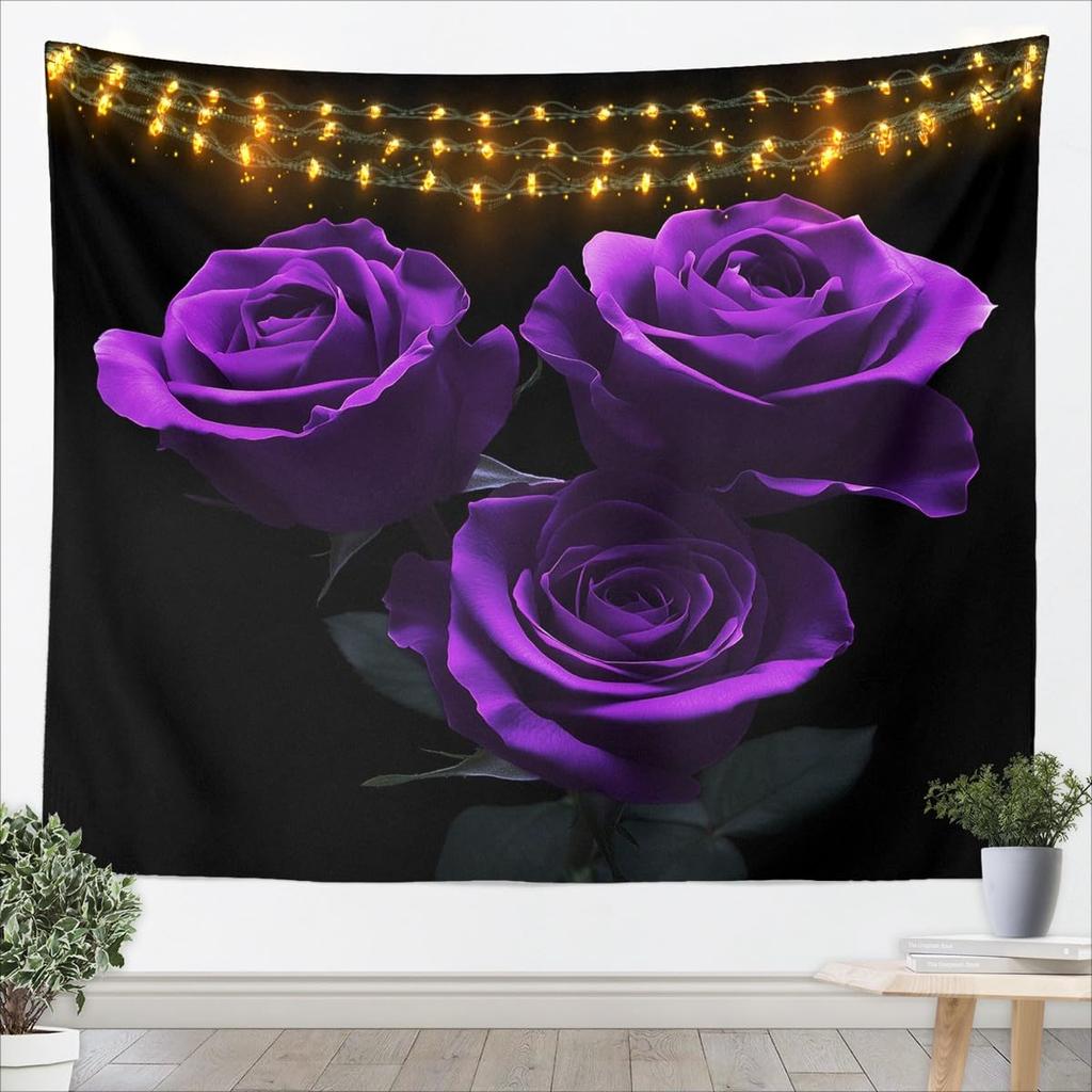 Romantic Dark Red Rose Tapestry,Moody Floral Wall Art with Vivid Red Roses & Dark Leaves,for Bedroom,Aesthetic & Cozy Home Decor