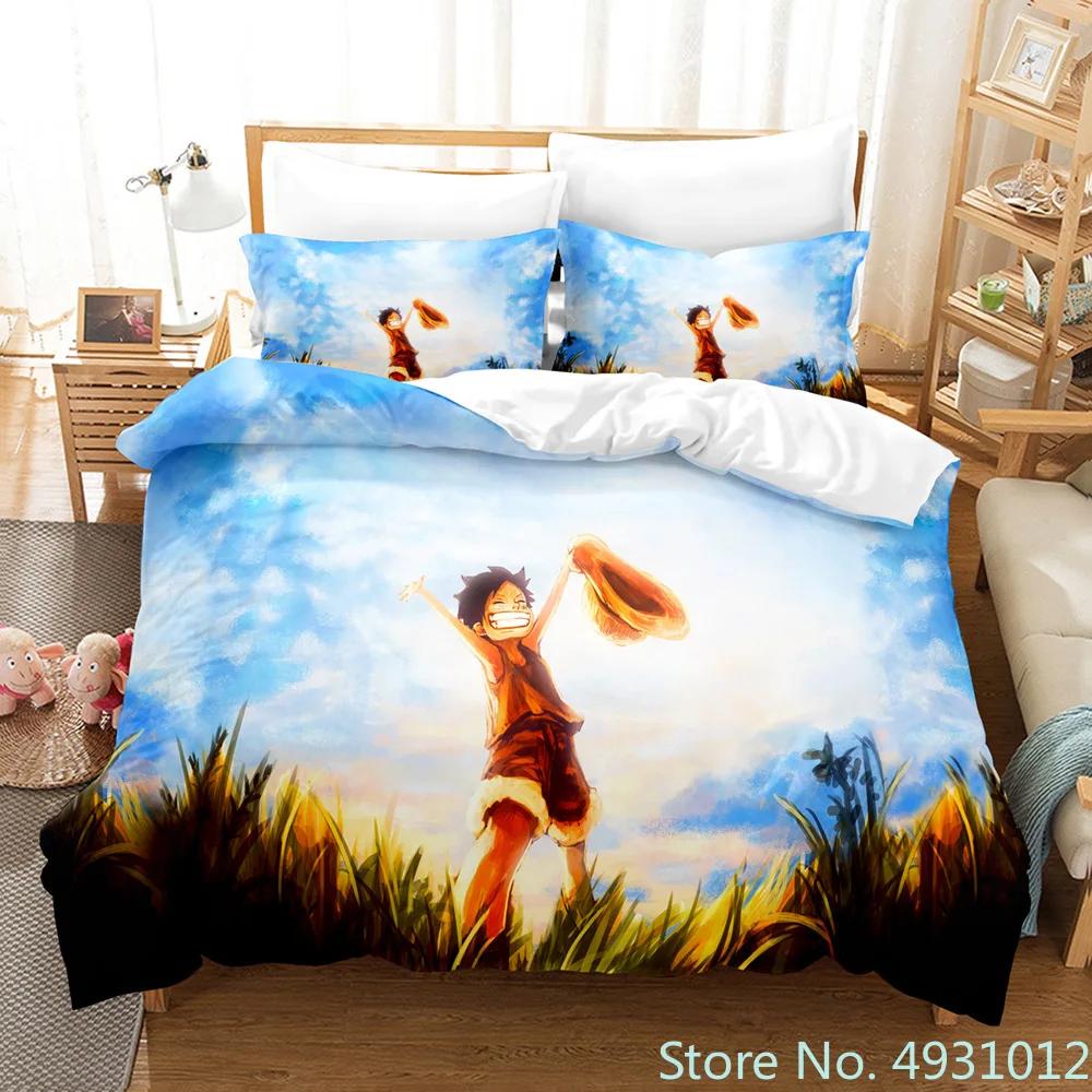 One Piece Luffy Boy 3pcs Bedding Set Pillowcase Anime Bedclothes Cartoon 3D Printed Kids Adult Child Boys Quilt Duvet Cover Gift