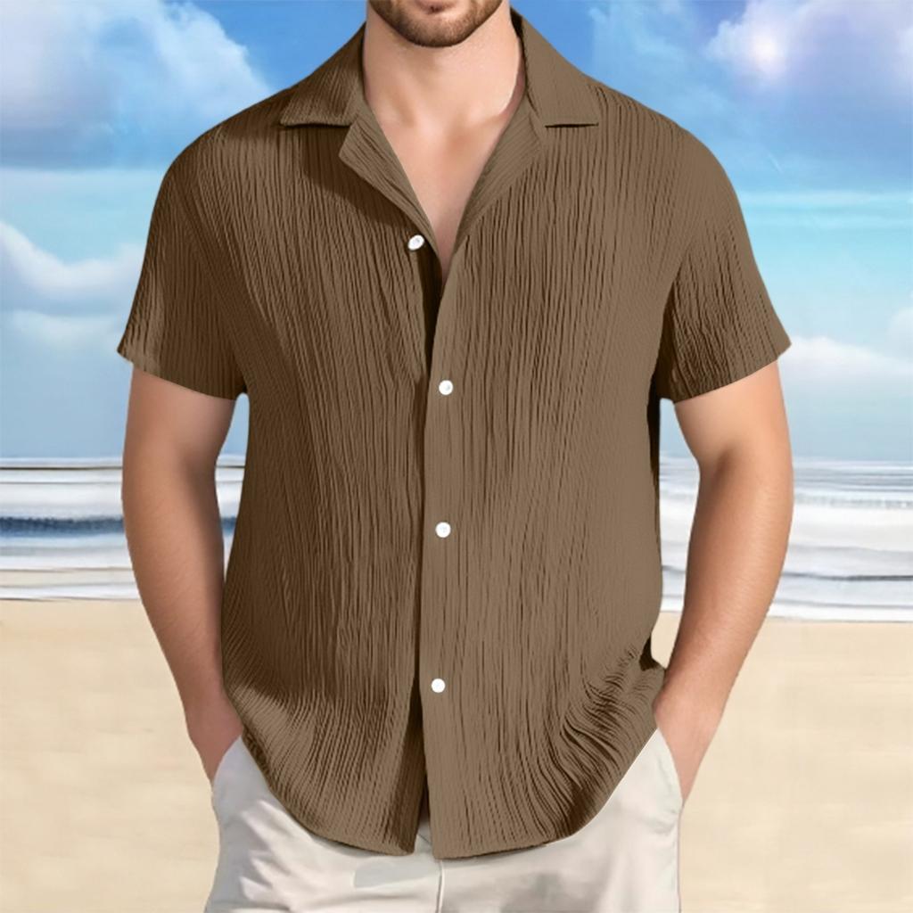 Men's Cotton And Linen Striped Casual Loose Short Sleeved Shirt