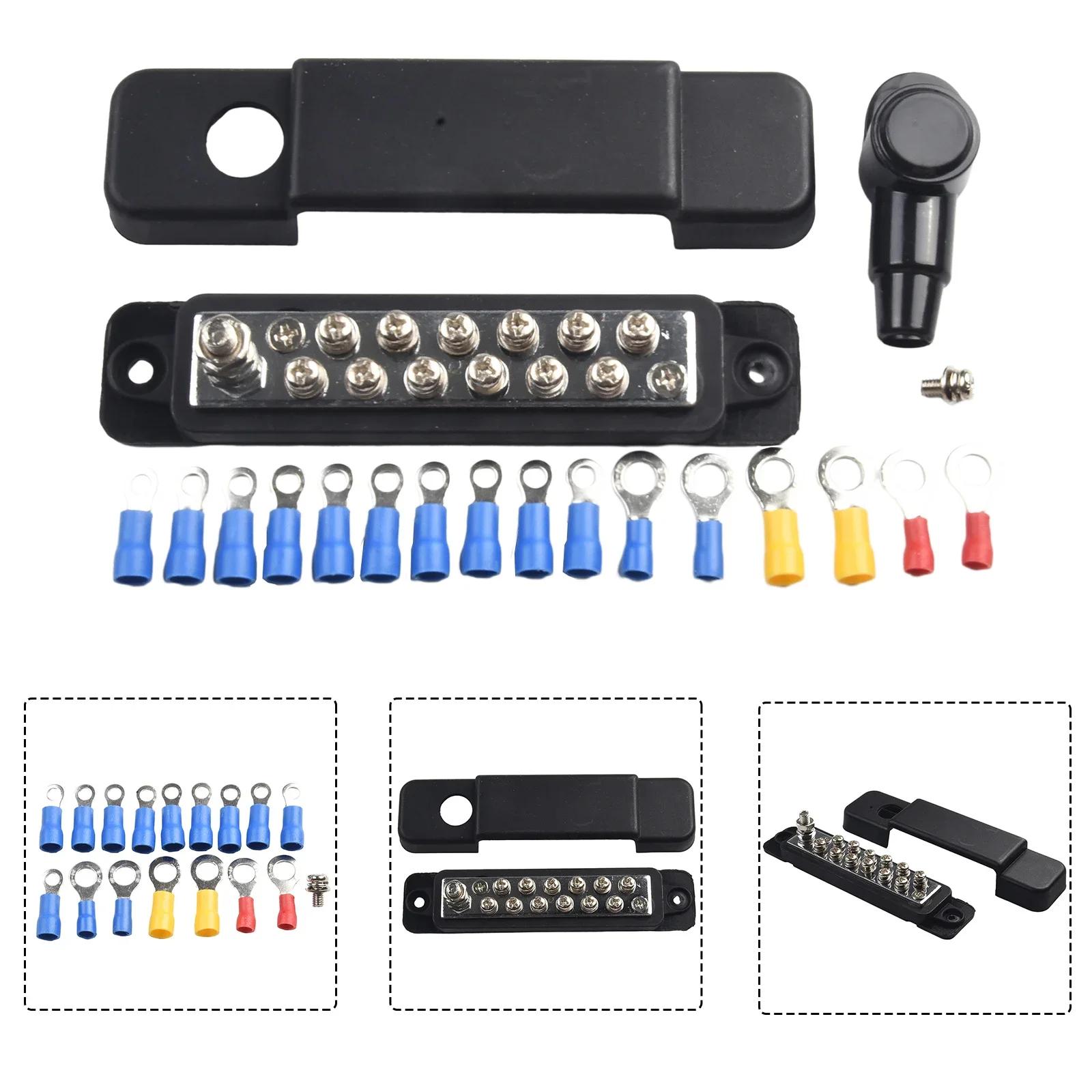 

12-точечный блок распределения питания аккумуляторной батареи, шина, положительный и отрицательный полюс 12 В 180 А, блок распределения питания, терминал для автомобиля, автофургона, лодки чёрный