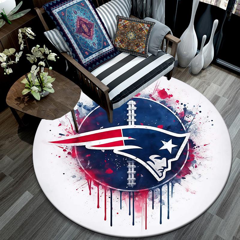 New England Patriots2 Round Area Rug,Carpet Rug for Living Room Bedroom Sofa Playroom Decor,Non-slip Floor Mat