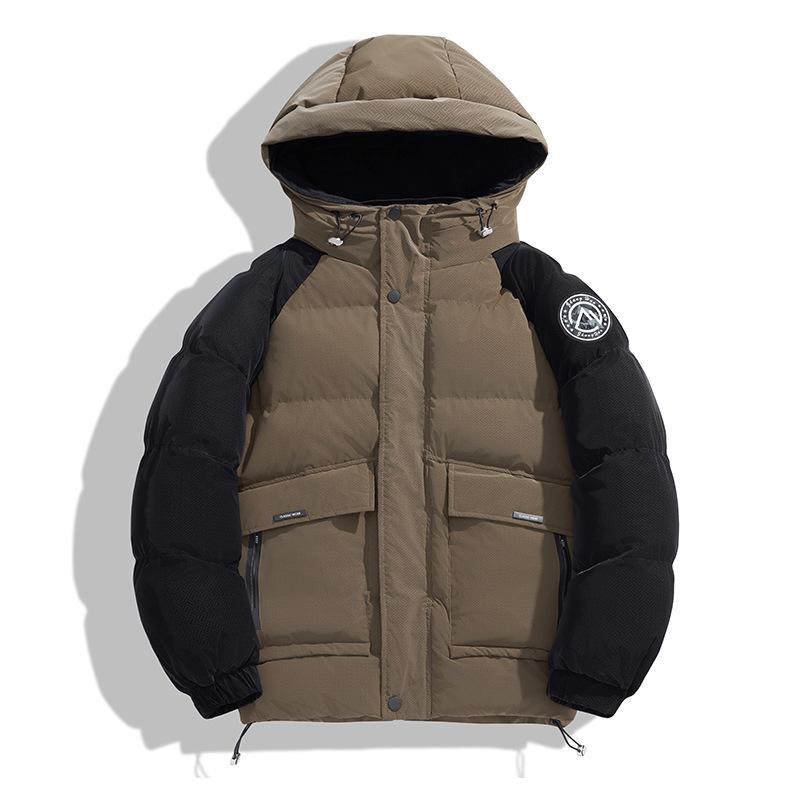 

2025 new winter thickened warm jacket men s solid color hooded cotton jacket men s bread suit embroidery sticker trendy cotton clothes 3XL