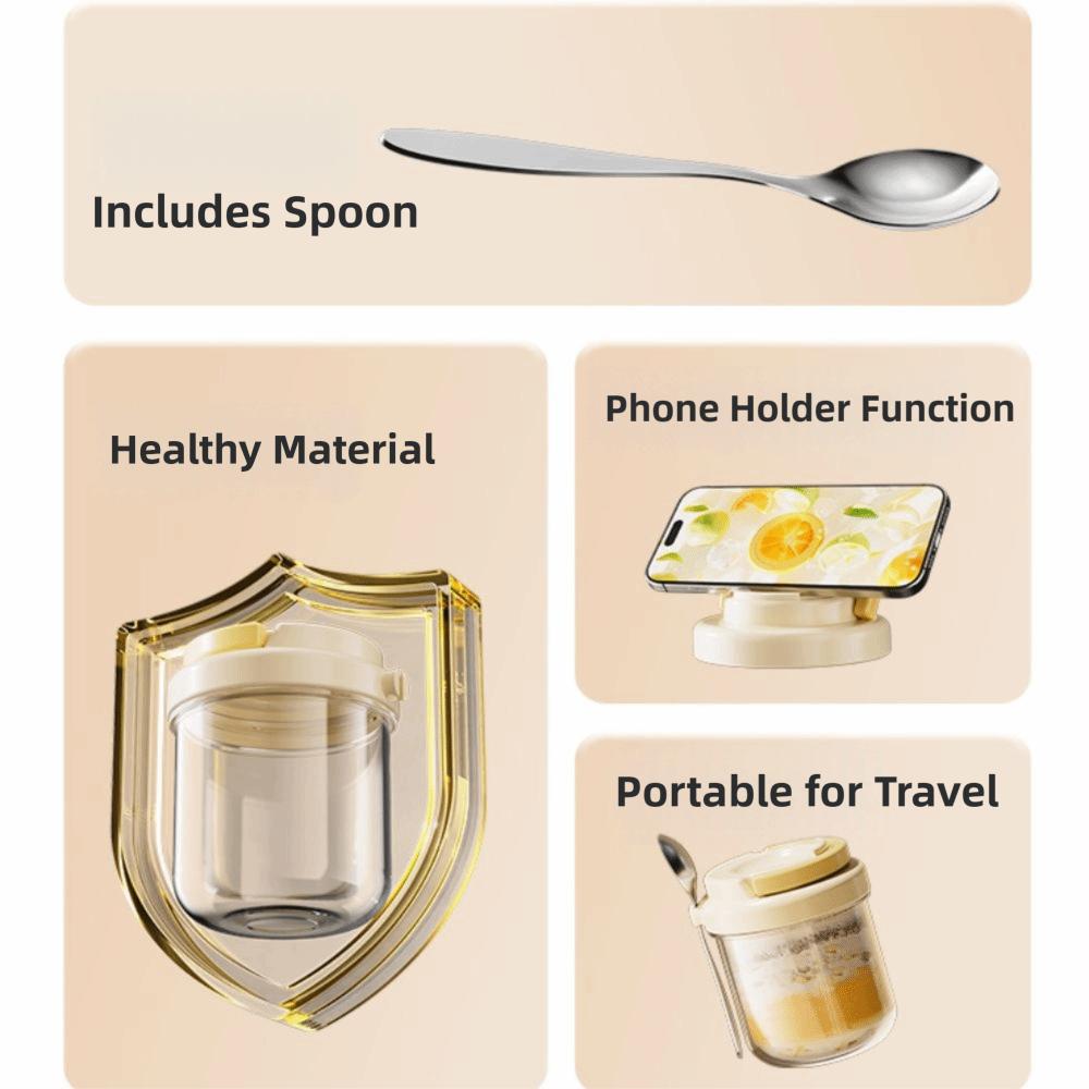 430ML Overnight Oats Container Portable Leakproof Oatmeal Cereal Nut Yogurt Cup with Lid and Spoon Fruit Salad Food Storage Box